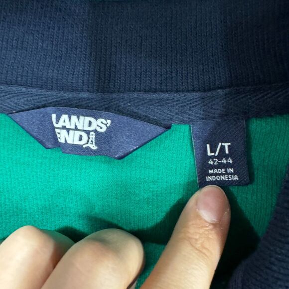 Lands End Pullover Mens Size Large Tall 1/4 Zip All Cotton Sweater Green Preppy - Picture 6 of 10